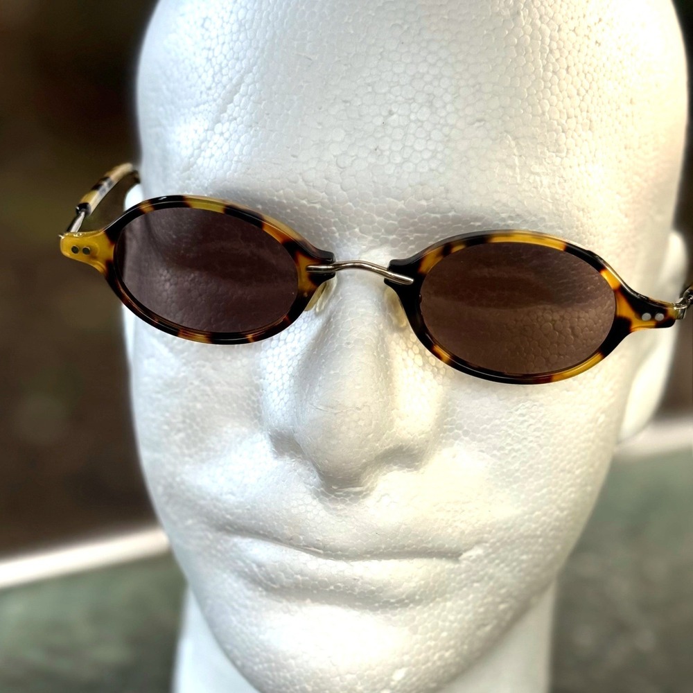 Vtg LUX Shanghai Tang 8022 TRT Tortoise Shell Oval Sunglasses w Case & Cloth Y2K